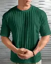 Popcorn fabric round neck green tshirt for men