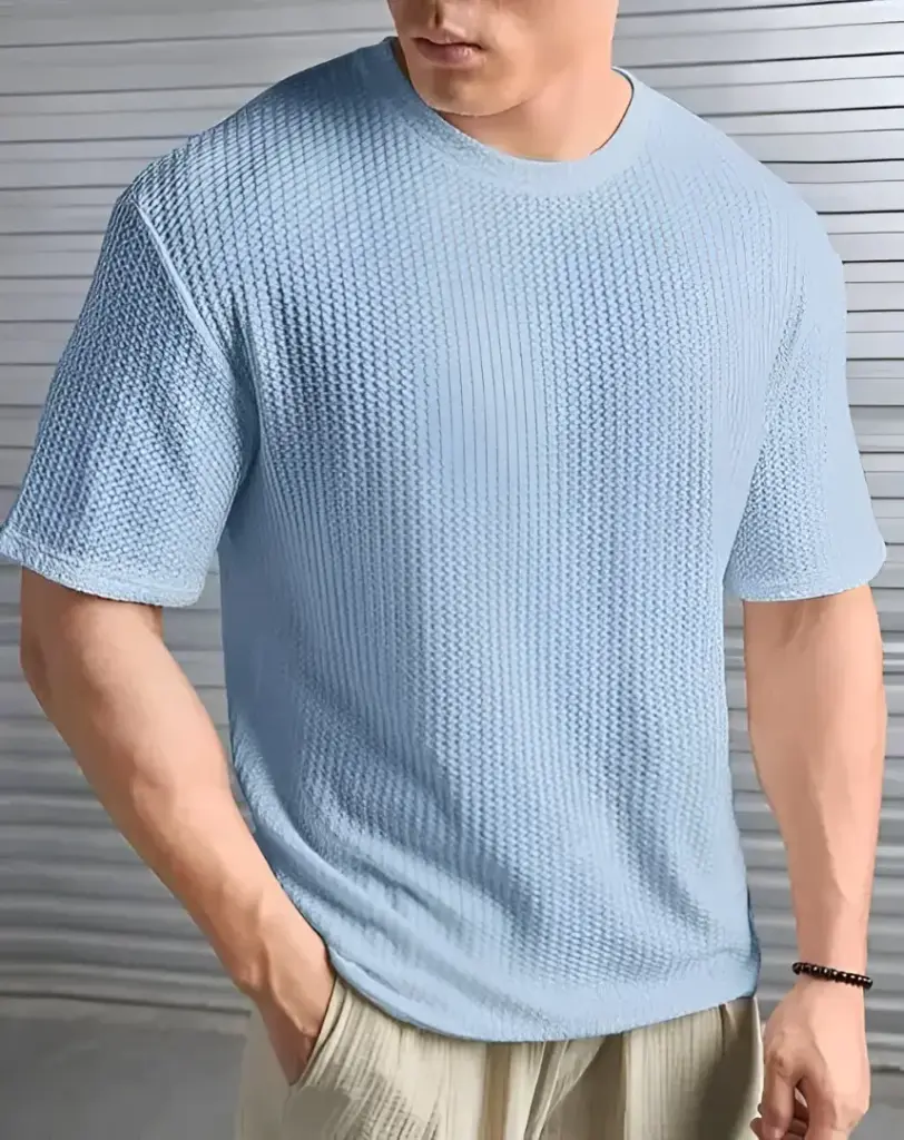 Oversize popcorn fabric sky colour tshirt for men